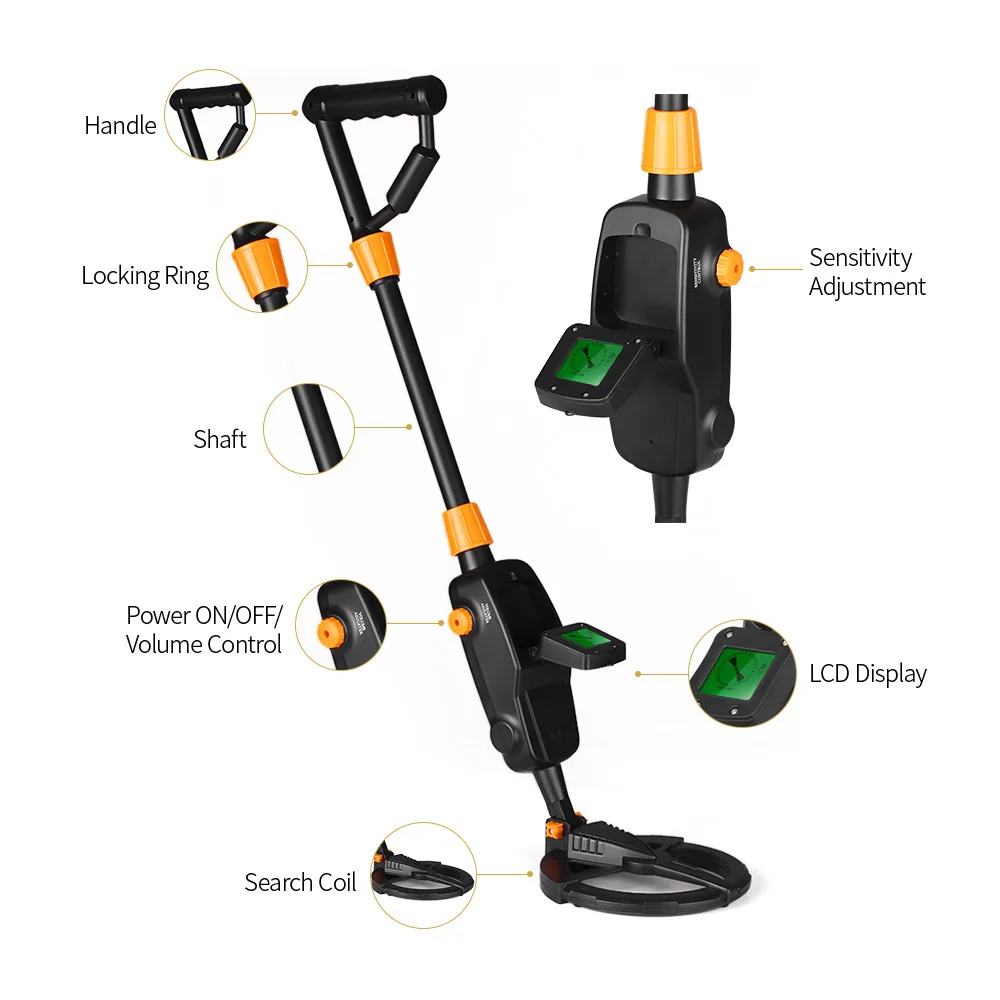 7,4 Zoll Leichter Wasserdichter Kinder-Metalldetektor, Verstellbare 24 "-35 " Suchspule Golddetektor für Junioren – Detail 3