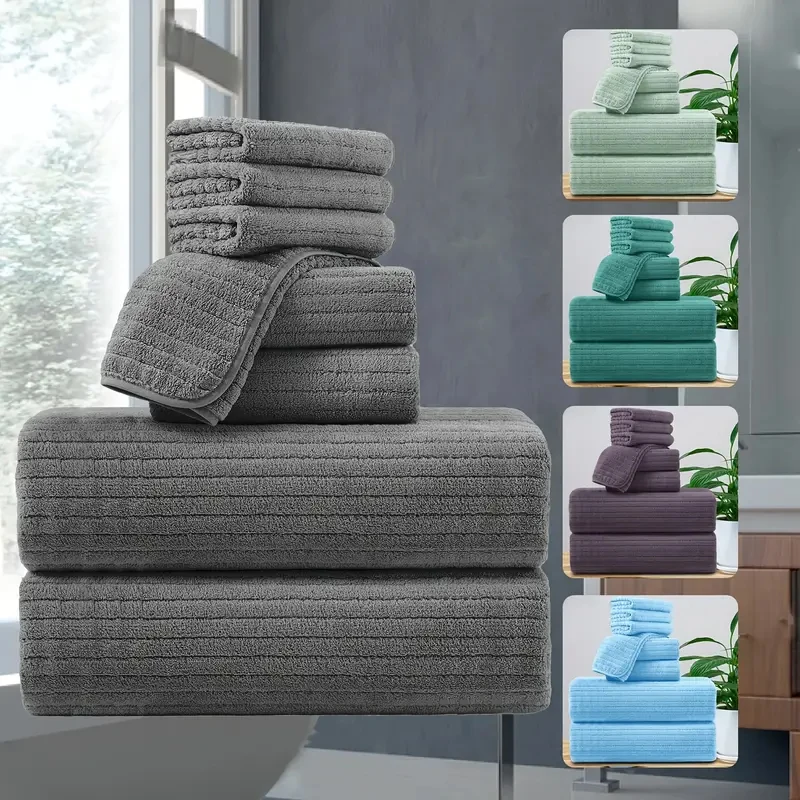 

8 Pcs Bath Towel Set - 4 Washcloths, 2 Face Towels & 2 Bath Towels - Absorbent & Quick Dry, Ideal for Bathroom, Gym & Hotel Use
