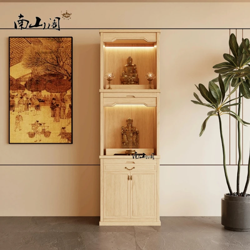 CX Solid wood floor cabinet Song's aesthetic household double-layer offering Buddha God of Wealth offering vertical cabinet