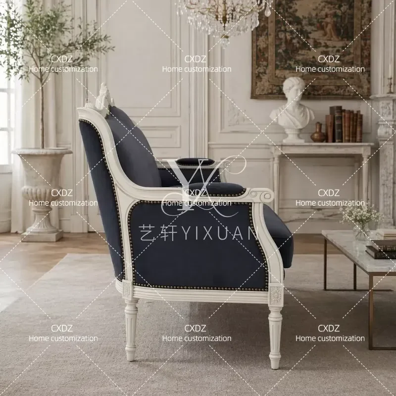 Black Velvet 3 Seater Sofa French Retro Cream Line Drawing Edge Engraved Light Luxury Living Room Furniture