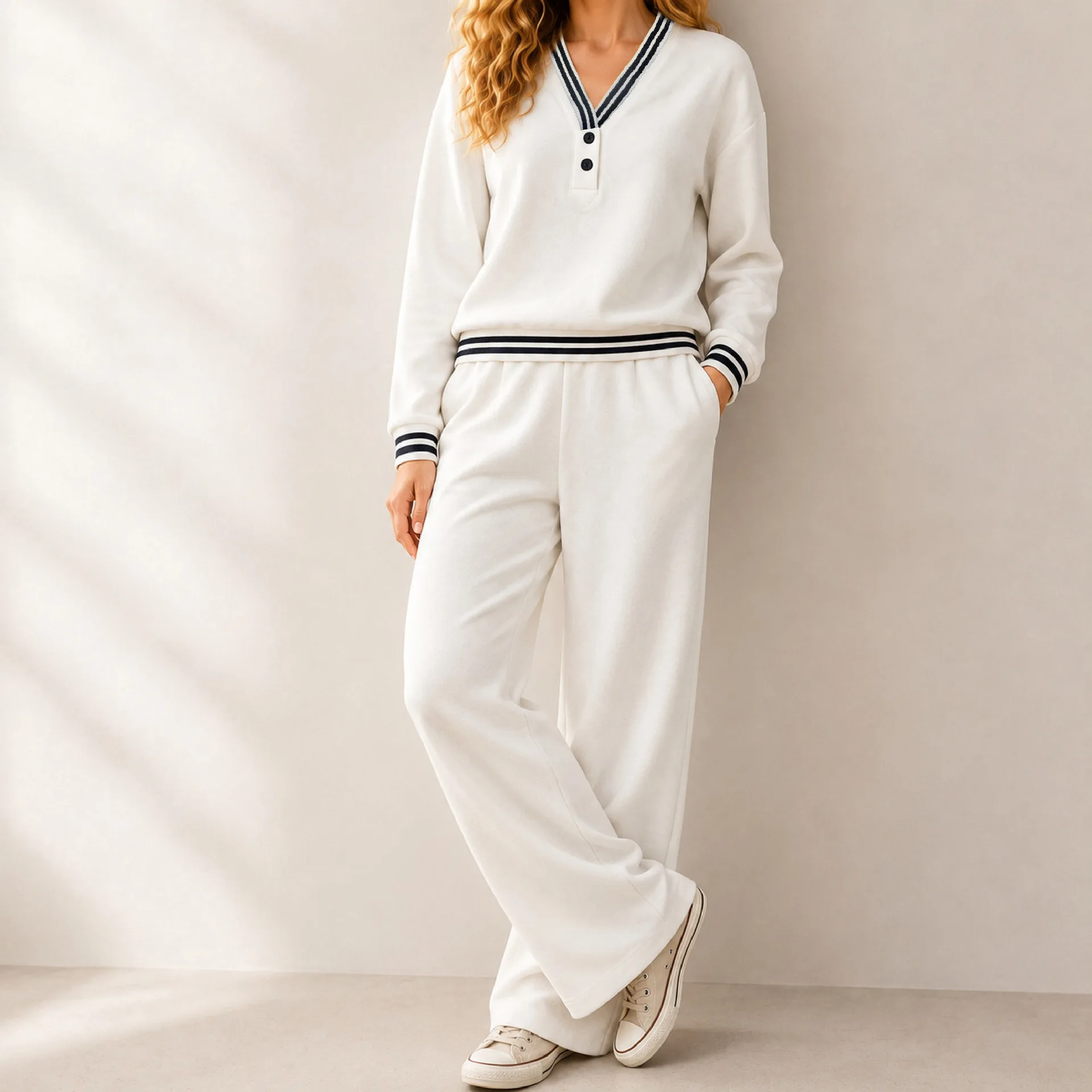 Autumn Winter New Fashion Letter Print Sweatshirt Set Casual Zipper Half Open Collar Long-sleeve Top + Sweatpants Two-piece Suit