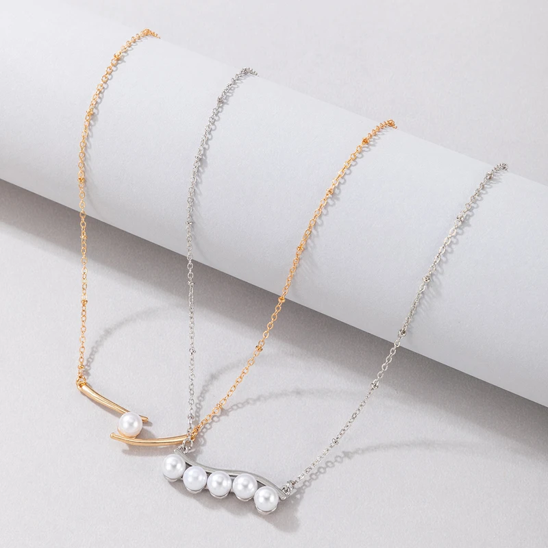 Tocona INS Trendy Pearl Stone Pendant Neckalce for Women Classical Geoemtry Alloy Metal Adjustable Wedding Jewelry 2pcs 21772