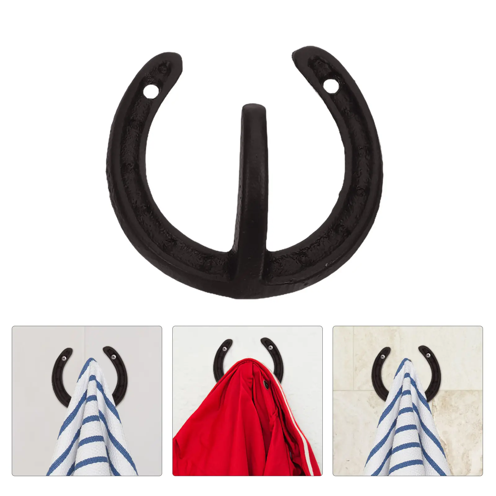 2Pcs Cast Iron Horseshoe Wall Hooks Heavy Duty Rustic Farmhouse Decorative Hanging Hooks for Coats Towels Hats Kitchen Bathroom