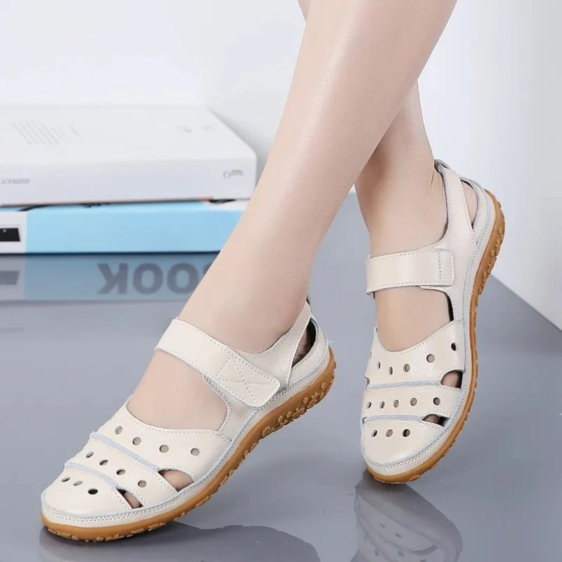 

Танцевальные сандалии, кожаная летняя обувь с открытыми отверстиями, женские дышащие лоферы без шнуровки на плоской подошве, модная женская мягкая обувь