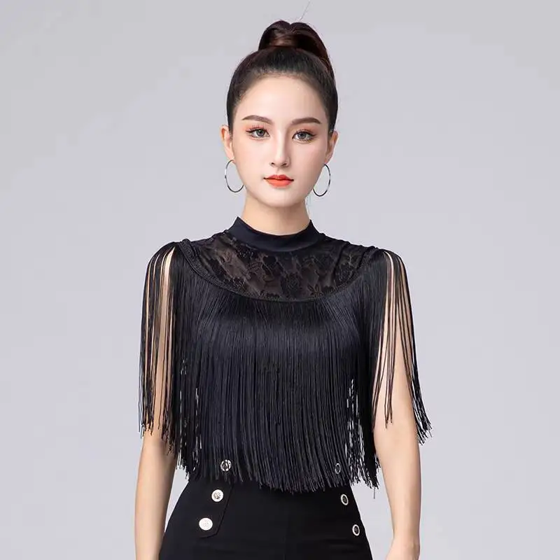 

2026 New Black Sleeveless Fringe Bodysuit For Women Adult Latin Dance Wear Figure Training Practice Jumpsuit Summer Stage