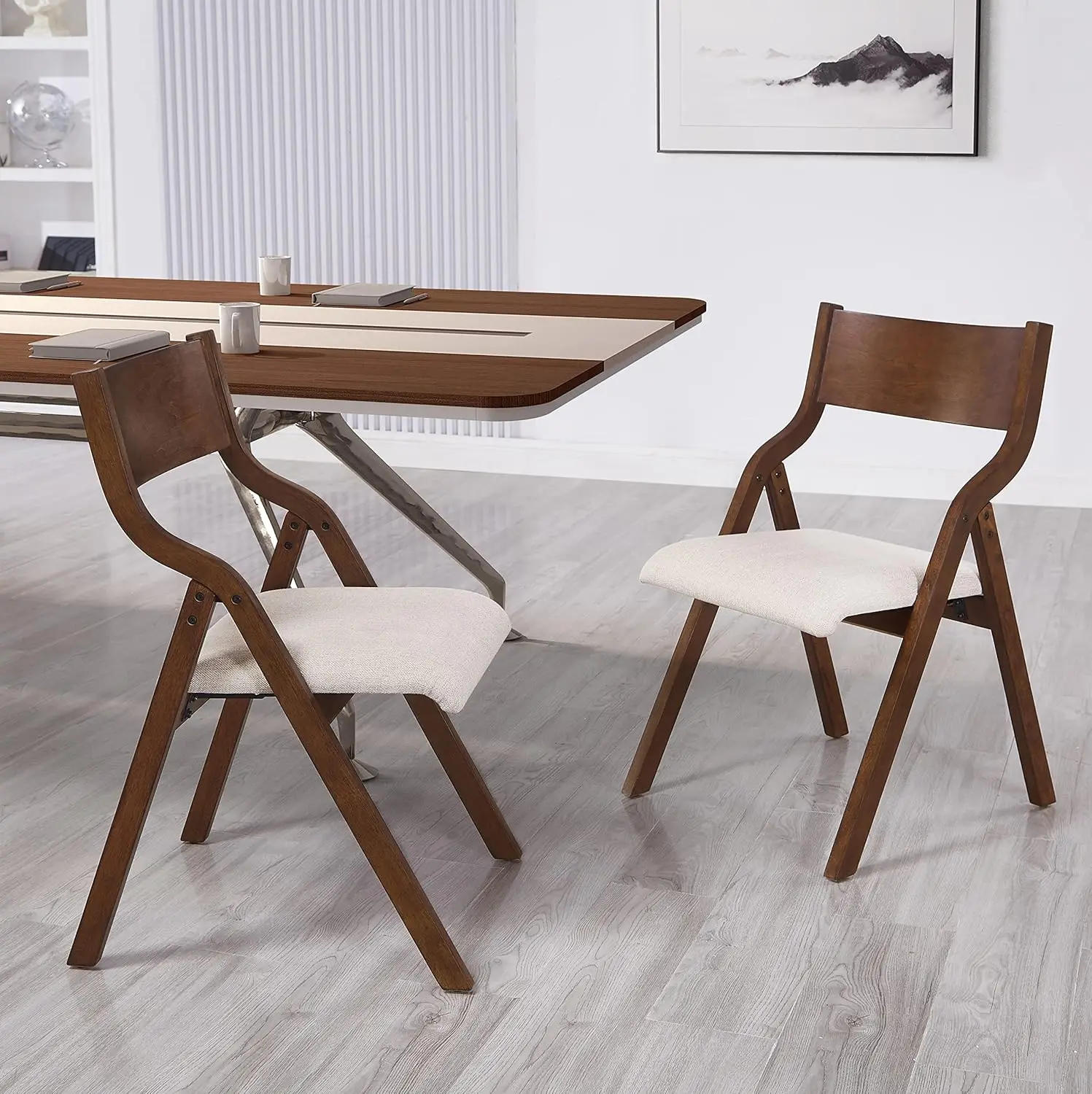 

Upholstered Folding Solid Wood Chairs,Portable Foldable Stool Set Of 2 W/Ergonomically Designed Ba And Cushion,For Dining