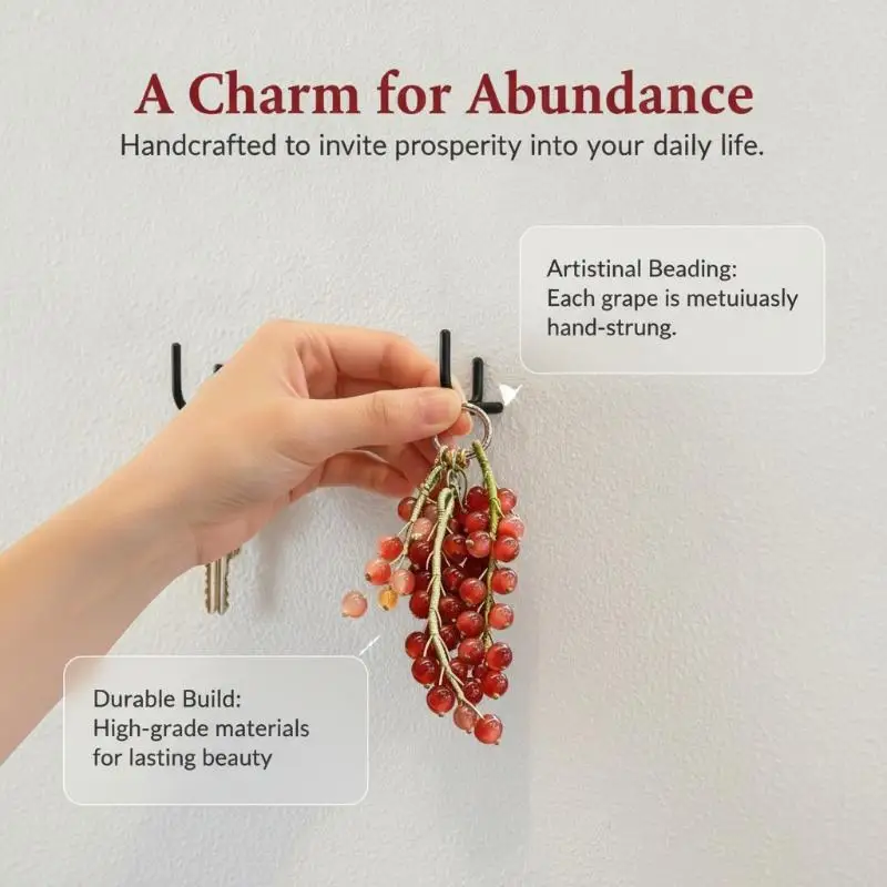 Hand Woven Grape Beaded Keychain Adorable Simulated Fruit Pendant Non-toxic Beaded Bag Charm for Outdoor Travel Use
