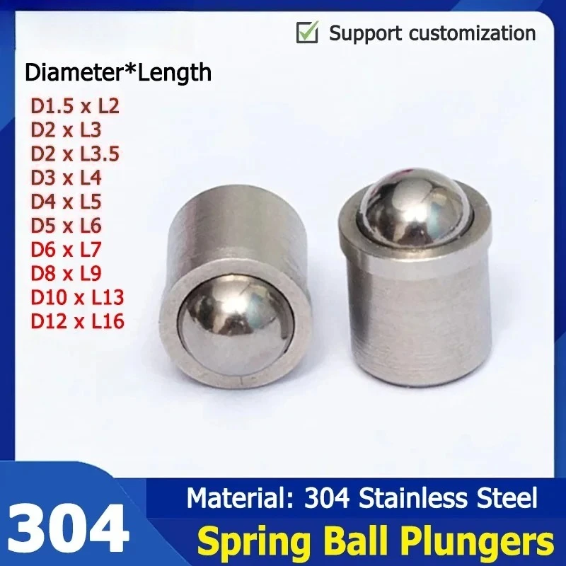 

1-50pcs 304 Stainless Steel Ball Plungers 2/3/4/5/6/8/10/12/13/16mm Press Ball Spring Plunger Straight Push Fit POM Ball Plunger