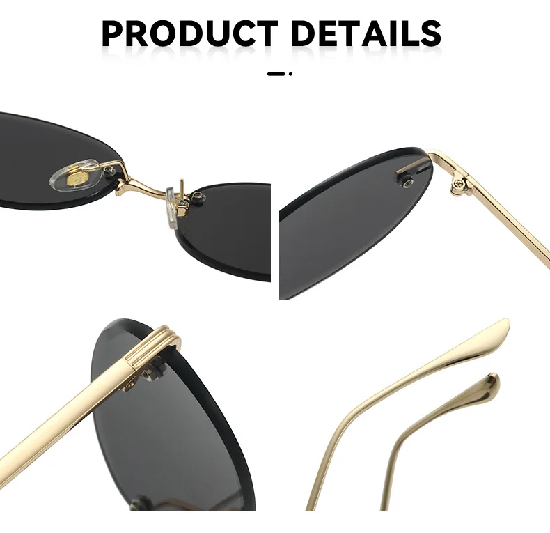 Y2K Punk Oval Randlose Sonnenbrille Frauen 2025, Luxus Marke Vintage Metall Kleine Rahmen Sonnenbrille Für Damen Retro Rahmenlose Shades – Detail 3