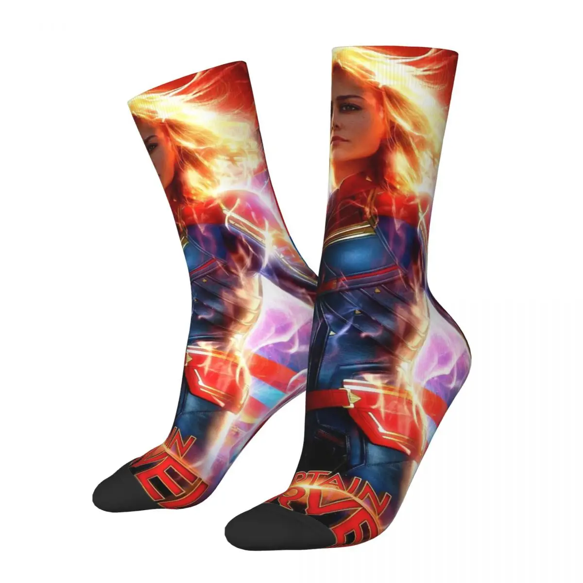 Hip Hop Vintage Look Crazy Men's compression Socks Unisex Captain Marvel Street Style Pattern Printed Funny Novelty Happy Crew