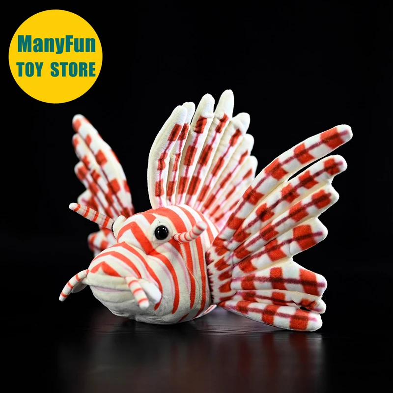Realistic Lionfish High Fidelity Devil Firefish Plushie Lifelike Turkeyfish Plush Toy Zebrafish Stuffed Animal Doll Toy Gift