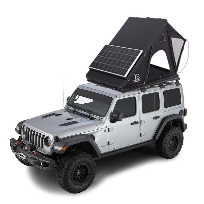 Camping overland 4x4 aluminum triangle roof box tent with 2pcs black cargo luggage carrier bike rack