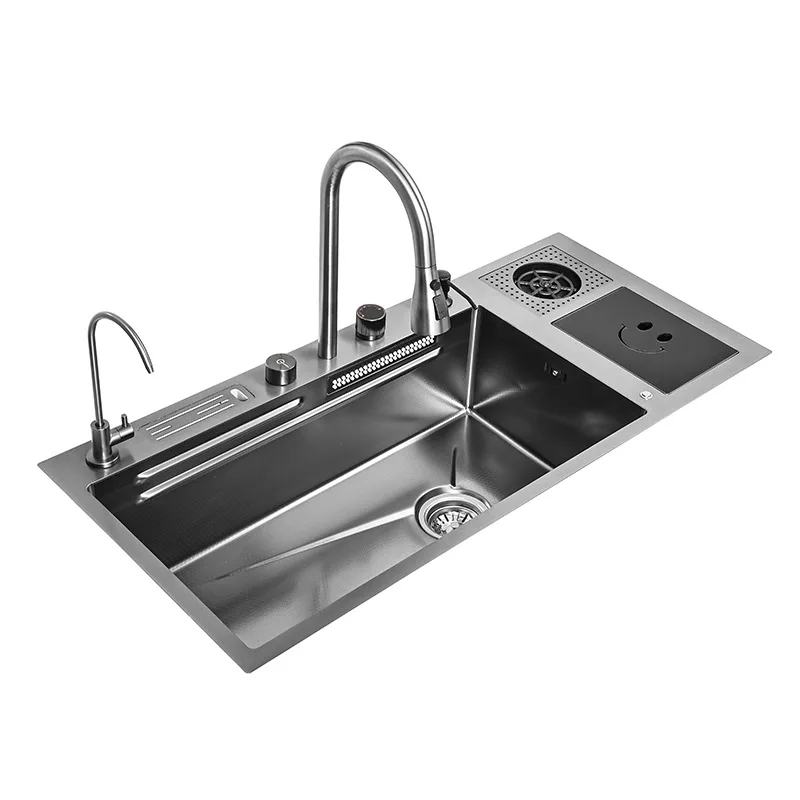 

Thickened, kitchen, sink, multi-function, stainless steel, sink, automatic, trash can, cup washer, waterfall