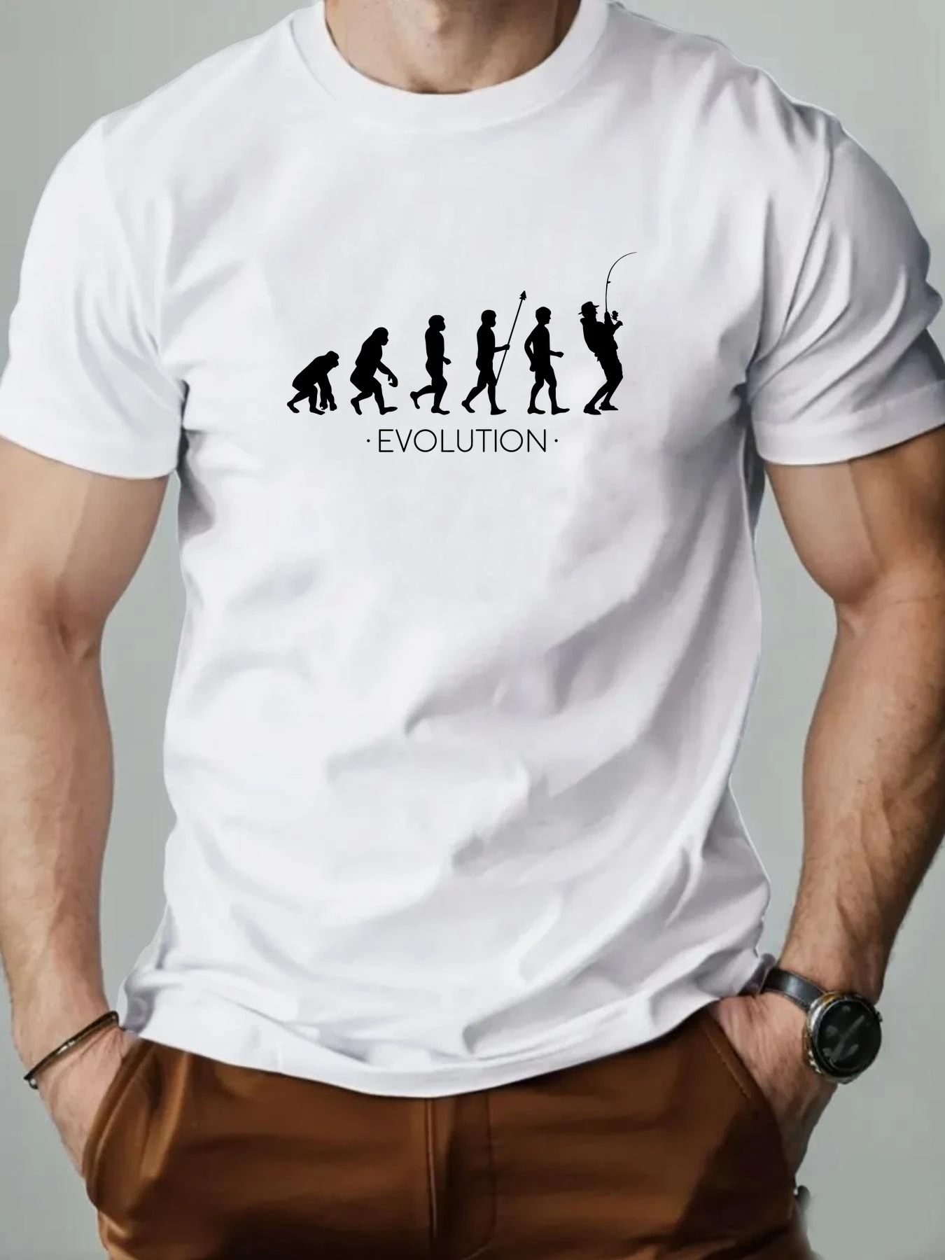 Sommer Herren T-Shirt aus 100 % Baumwolle, Angelstil, lässig, Rundhalsausschnitt, kurzärmelig