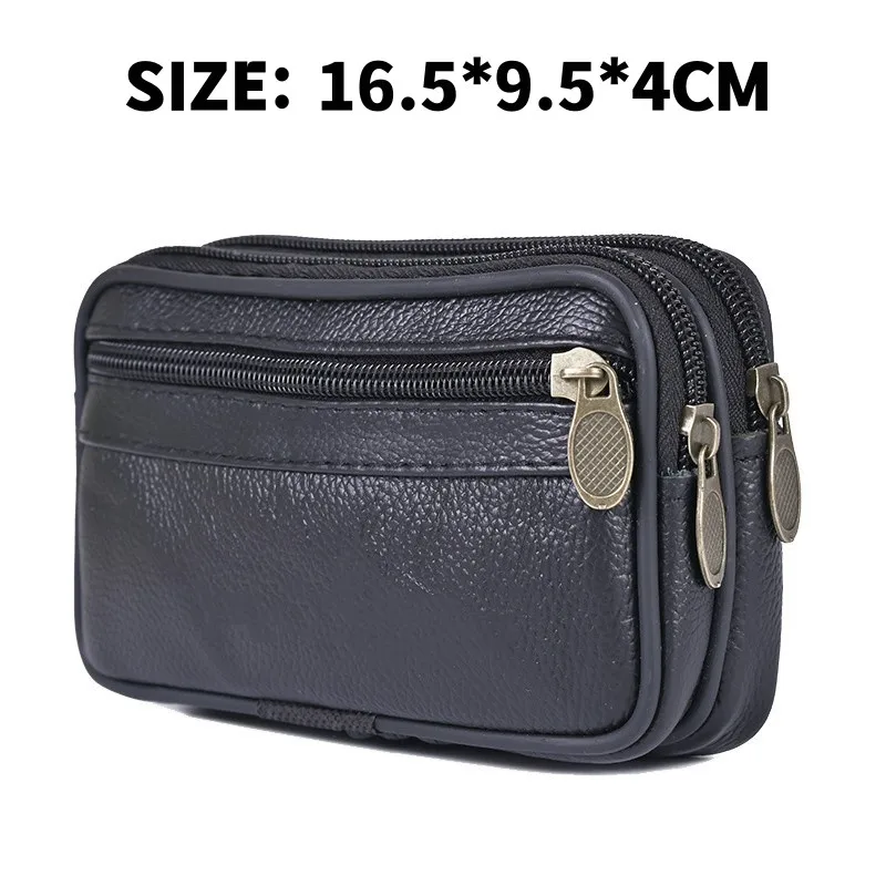 Men Fashion Cowhide Leather Fanny Waist Bag Classic Texture Delicate Chic Business Mobile Phone Belt Bum Pouch Banana Hip Bags