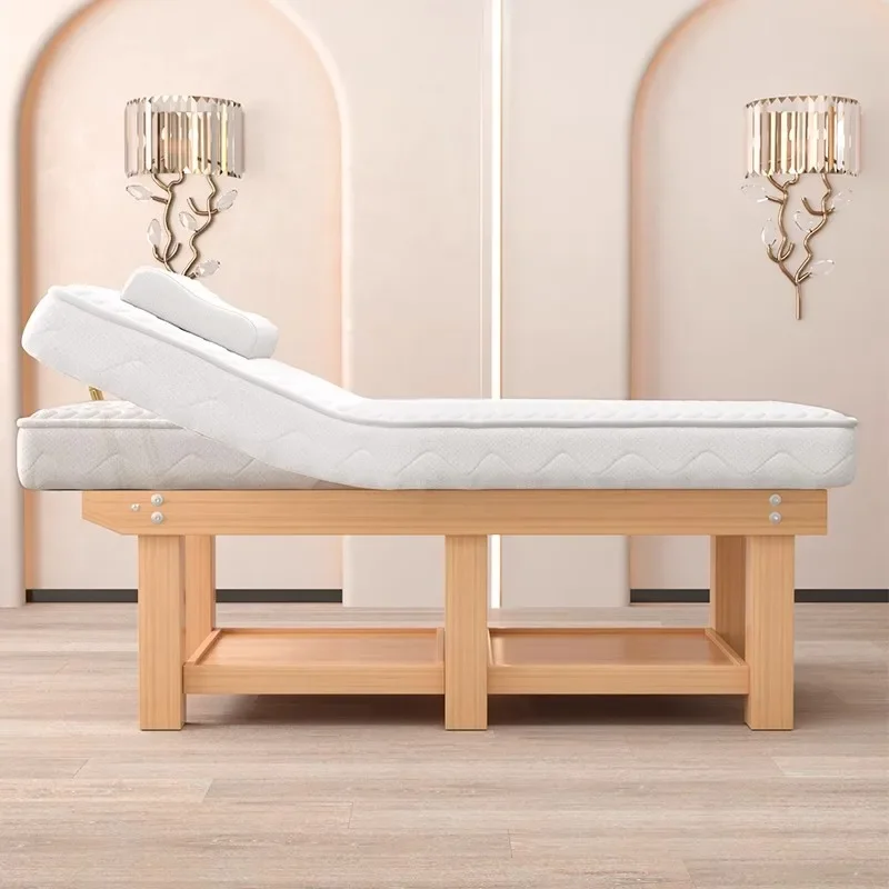 2026 Hot Selling Lifting Solid Wood Beauty Bed Latex Massage Table Multi-functional Spa Bed
