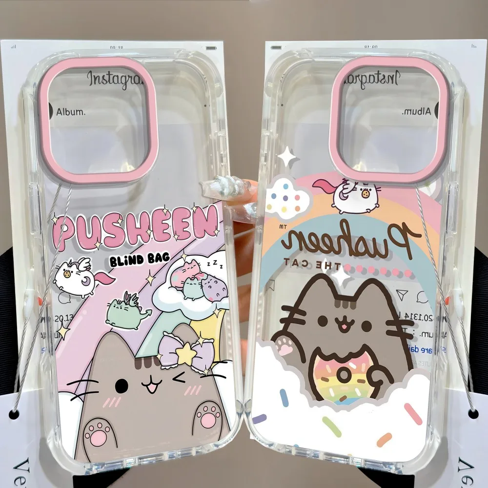 Cartoon donuts Cat Phone Case For Samsung Galaxy A37 A57 A16 A17 A36 A26 A56 A55 A35 A25 A15 A05s A54 A24 A14 4G 5G P-PusheenS