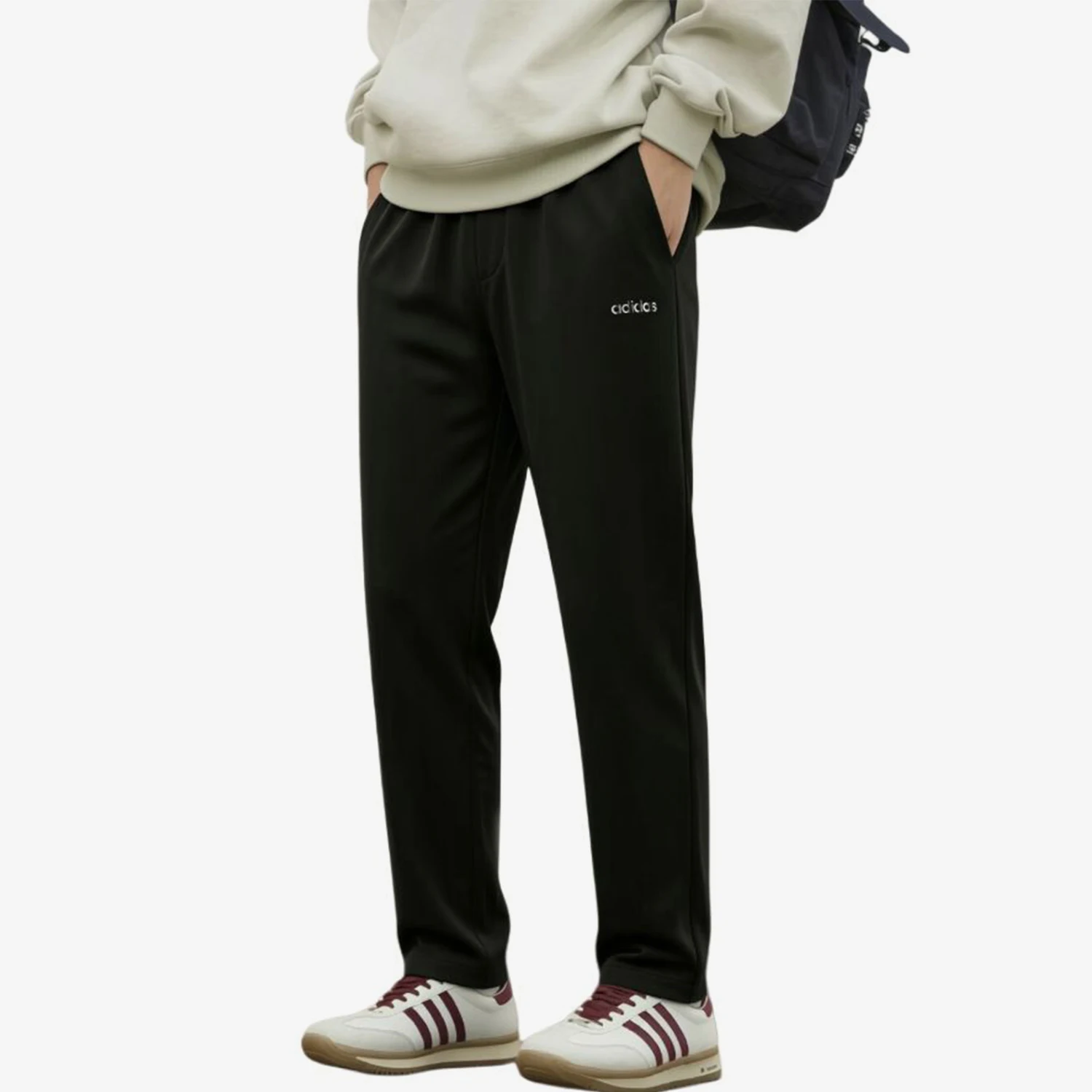 Adidas genuine simple solid color mid waist men's black casual casual pants KQ5308