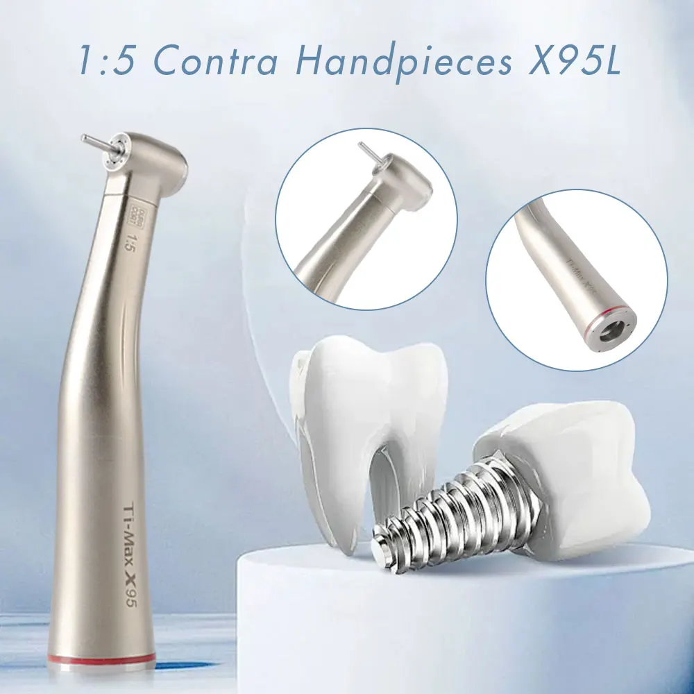 

Nsk X95L Dental Piece 1:5 speed increasing Timax contra angle handpiece with optic fiber stainless body for FG bur Red Ring
