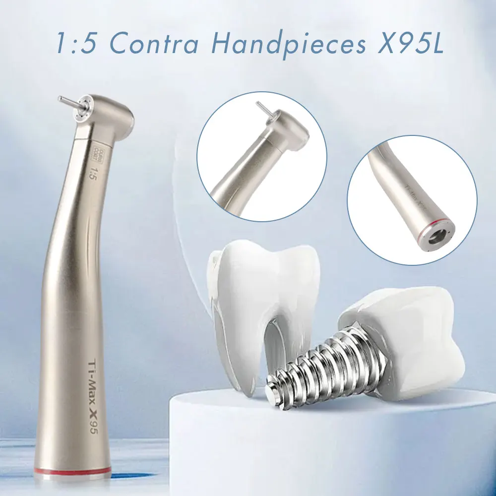 

NSk X95L Dental Piece 1:5 speed increasing ti max Contra Angle Handpiece with optic fiber Stainless body for FG bur Red Ring