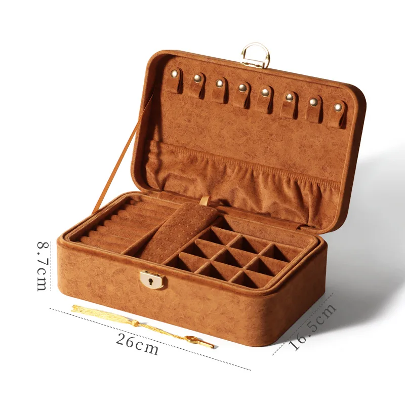 

HYS new double-layer bracelet bracelet stud earrings jewelry storage box with lock jewelry box necklace large-capacity flannel