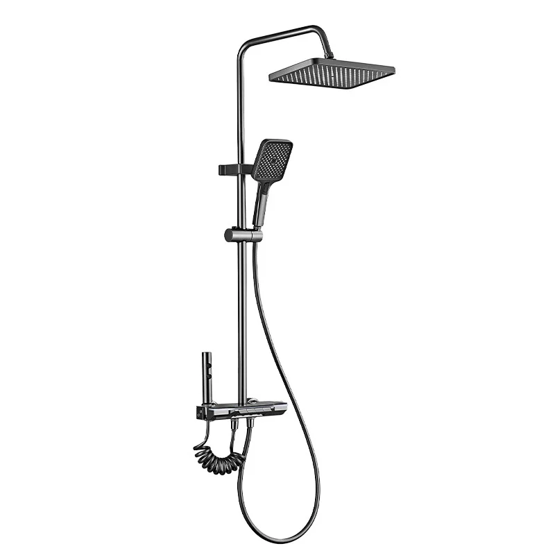 

Modern High-pressure Digital Display Rainfall Spray Wall Mount Anodized Finish Shower Head Set Home Bathroom Toilet Complete