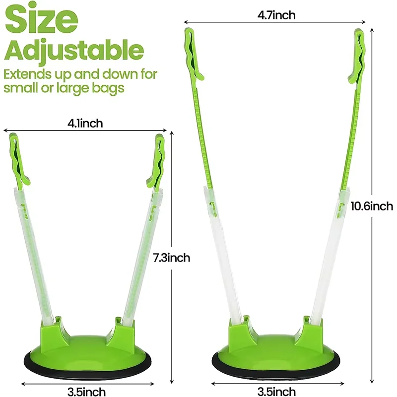 LMETJMA Adjustable Baggy Rack Stand Plastic Freezer Bag Holder Stand Kitchen Hands Free Food Storage Bag Holder Clip Stand