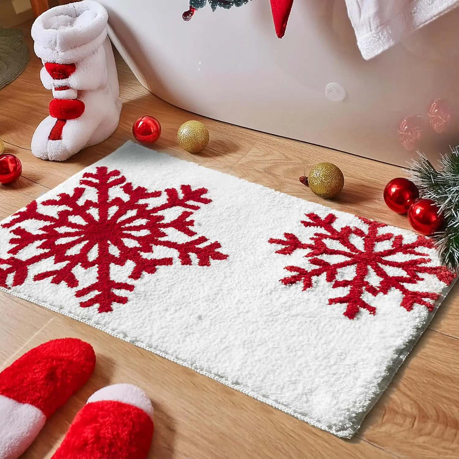 

VIKAMA Christmas Decoration Snowflake Imitation Cashmere Floor Mat Santa Claus Entrance Door Mat Foot Mat Home Decoration