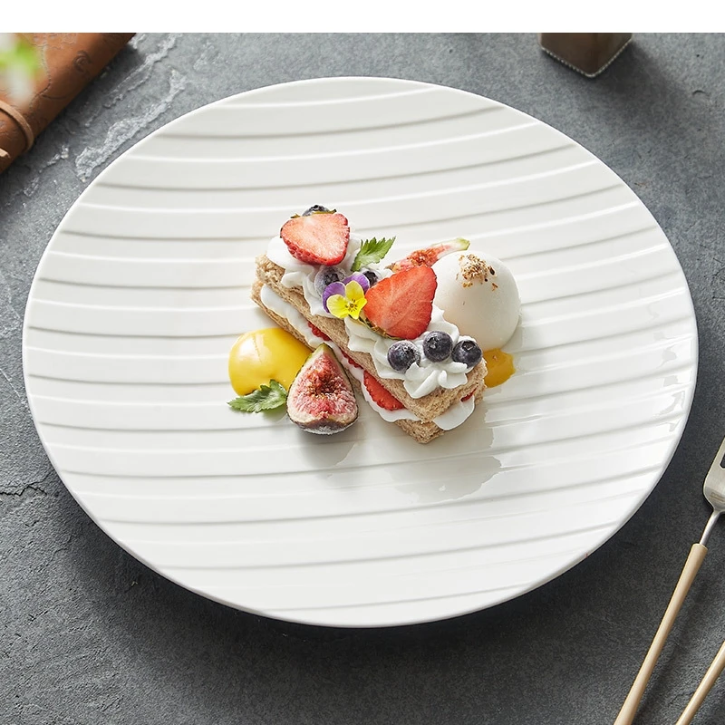 

Modern White Round Ceramic Plate Western Food Cooking Dishes Family Dinner Party Steak Dim Sum Dessert Tableware
