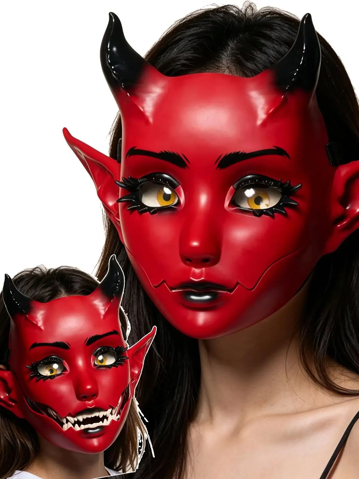 JAUPTO 7-Farbige Hornige Maske mit Beweglichem Kiefer und Offenem Mund, Fantasy-Kreatur-Maske für Halloween-Kostüme, Partys und Festivals, Gesichtsbedeckung für Erwachsene