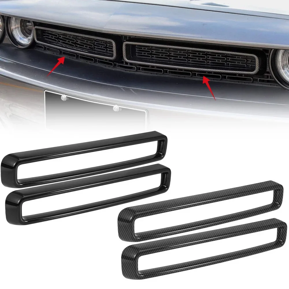 2pcs Car Front Grill Grille Inserts Cover Trim Kit For 2015-2020 Dodge Challenger SRT Hellcat Redeye Coupe 2-Door Auto Parts