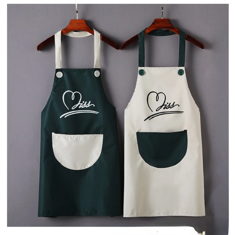 Modern Black PVC Smile Printed Apron Waterproof Oil-proof for Femme Men Big Pocket Apron Dress Household Kitchen Supplies