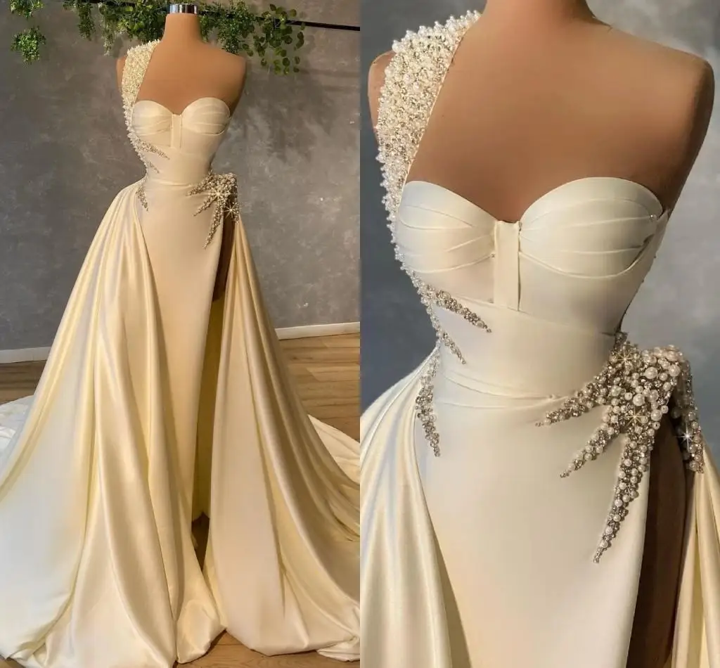 Vestido De Novia De talla grande con cristales y perlas brillantes, nuevo diseño personalizado, Vestido De Novia De sirena, plisado De satén hecho a medida