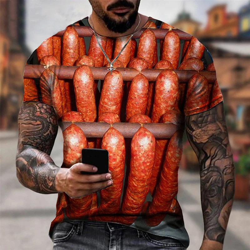 Sausage Food 3D Print T-shirt Fashion Men Woman O-Neck T Shirts Summer Oversized Tees Harajuku Streetwear Kids Male Funny Tops