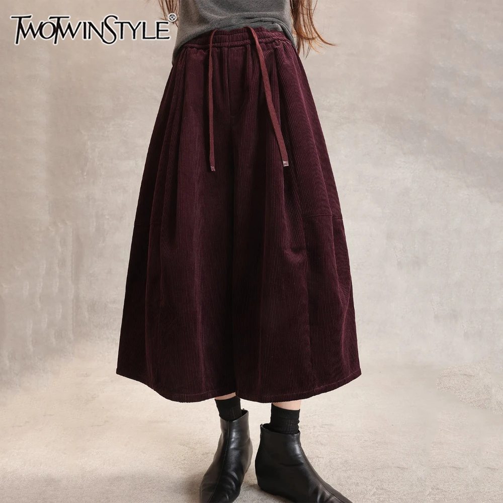 TWOTWINSTYLE 솔리드 스플라이스 드로스트링 시크 바지 여성용 하이웨이스트 루즈 스트리트웨어 기본 여성 바지 가을 신상 패션