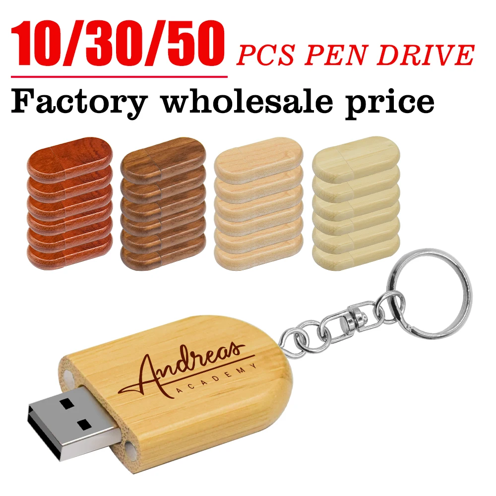 

10/30/50pcs/Lot High speed USB 2.0 Flash Drive Wooden Pendrive 8GB 16GB 32GB 64GB 128GB Memory Stick Wedding Gift (Free LOGO)