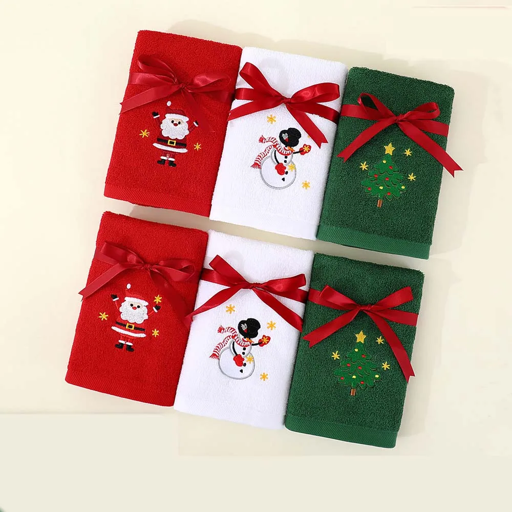 2Pcs Christmas Hand Towels Set, Snowman Xmas Tree Santa Claus Bathroom Hand Towels Dish Towels Decorative Tea Towels