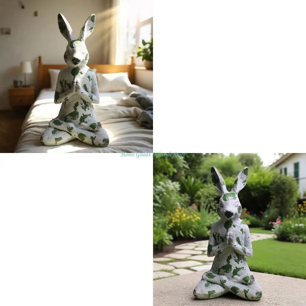 

E74E милая фигурка кролика для йоги, модель животного, пейзаж, украшение для дома, миниатюрная садовая скульптура, ремесленные