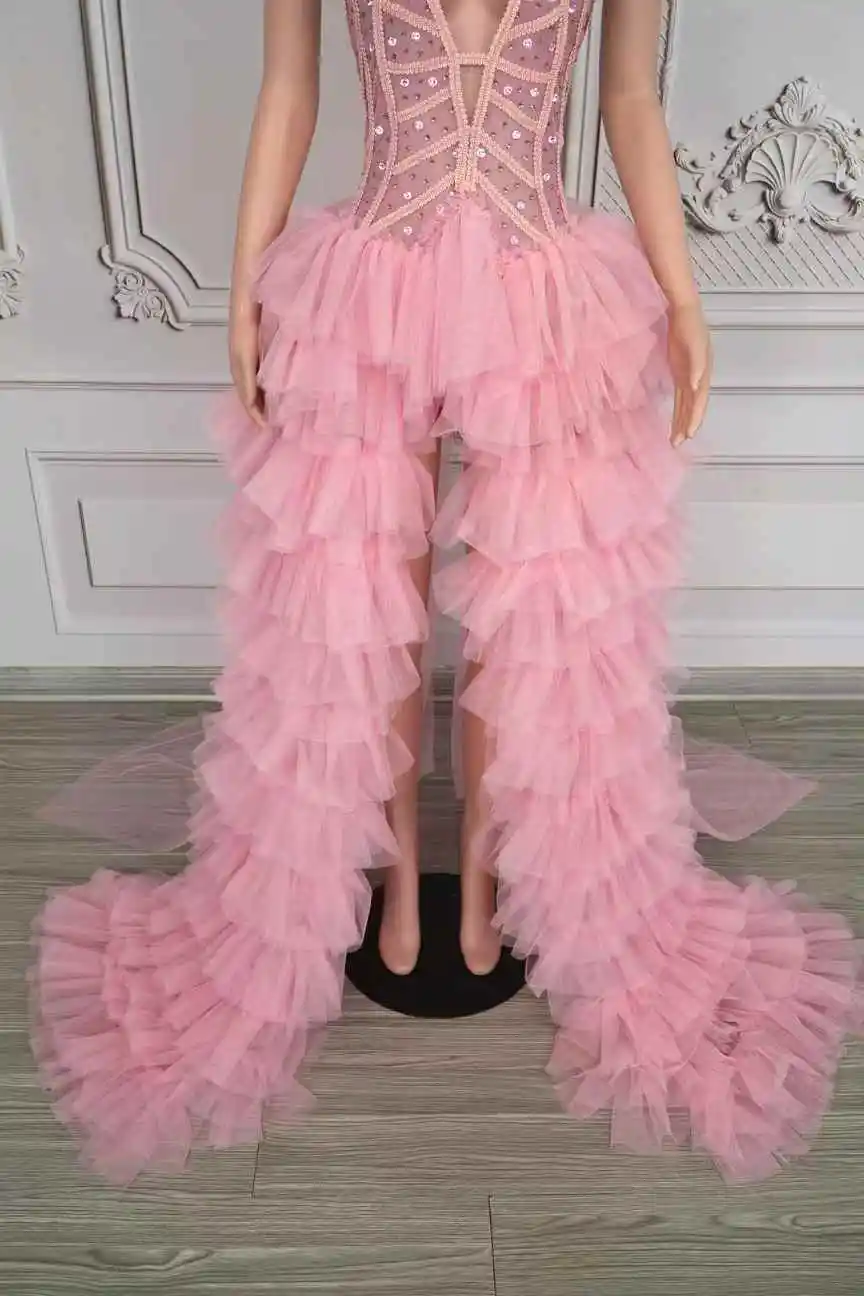 Hochwertige Heißprägung, sexy Hals hängendes Netz-langes Kleid, 2025, neue Mode, individuelle Damenbekleidung