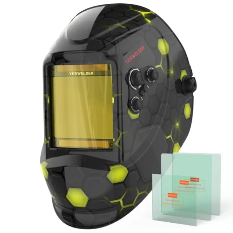

Large View Auto Darkening Welding Helmet, Blue Light Blocking, 1/1/1/1 True Color Solar Powered Welder Hood Mask with 4 Arc Sen