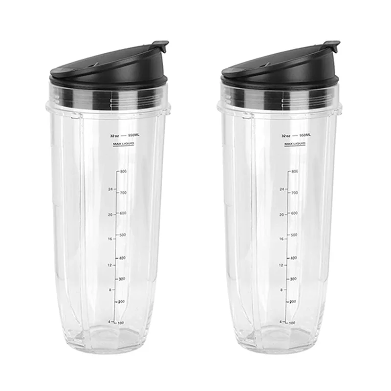

ABAE-2X 32Oz Replacement Ninja Blender Cups With Cup Lid 900Ml Large Capacity For Ninja 900W 1000W Blender Juicer