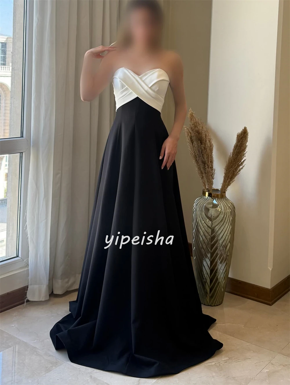 Customized Retro Simple Jersey Ruched Pleat A-line Strapless Long Dresses Bespoke Occasion Dresses Sizes Available Modern Style