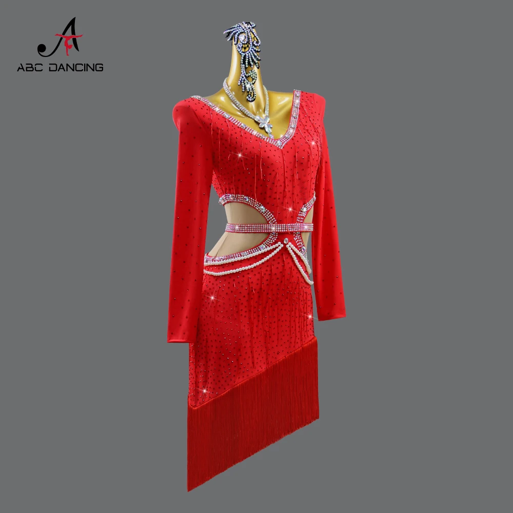 

Girls Latin Dance Dress Midi Clothes Womens Dancewear Party Skirts Sexy Costumes 2025 Parties Evening Practice Suit Long Sleeves