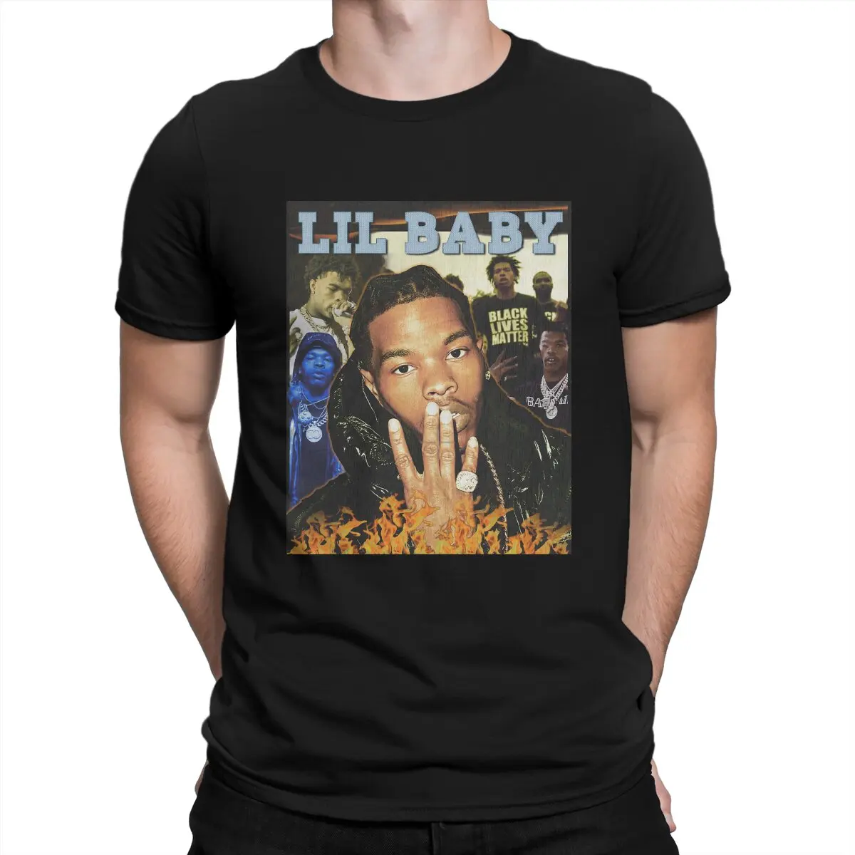 Lil Baby Fire Vintage T-Shirts Men Rapper Lil Baby Novelty Cotton Tees Round Collar Short Sleeve T Shirt Summer Tops