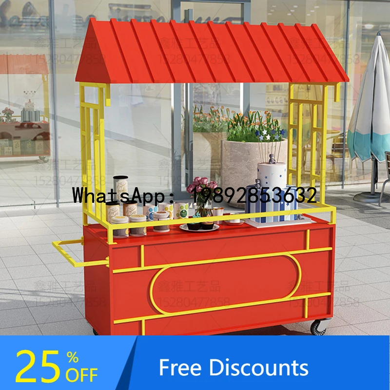 

Iron Art Outdoor Flower Cart Movable Market Stall Cart Promotion