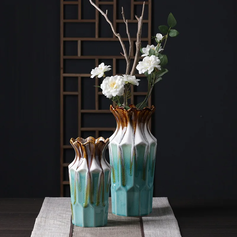 New Chinese style home decor, living room, foyer, hotel decoration, antique cracked ceramic vase