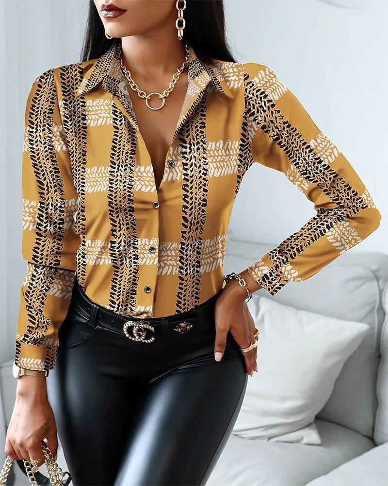 Camisa de manga larga con cuello en V para mujer, Top de estilo vintage, ropa europea y americana, color a juego, Otoño e Invierno