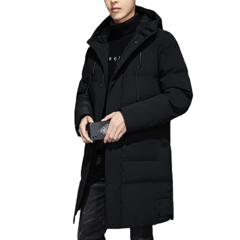 Chaquetas de plumón largas con capucha para hombre, abrigos casuales, Parkas cálidas negras, alta calidad, Invierno