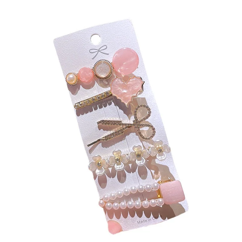 5pcs/Set Metal Rhinestones Hair Clip For Women Korean Style Elegant Pearl Bobby Pins Fashion Girl Bangs Hair Pin