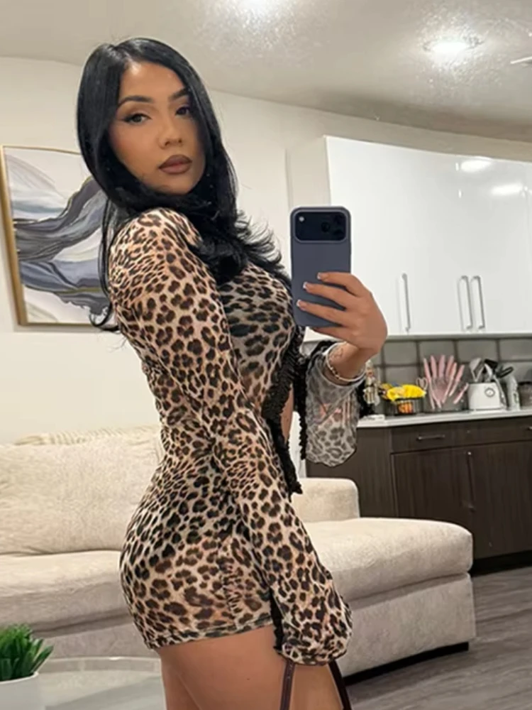 

Whatiwear, уличный стиль, женские комбинезоны с леопардовым принтом, v-образным вырезом и длинными рукавами, сексуальные комбинезоны с открытым дизайном, Hottie Wild